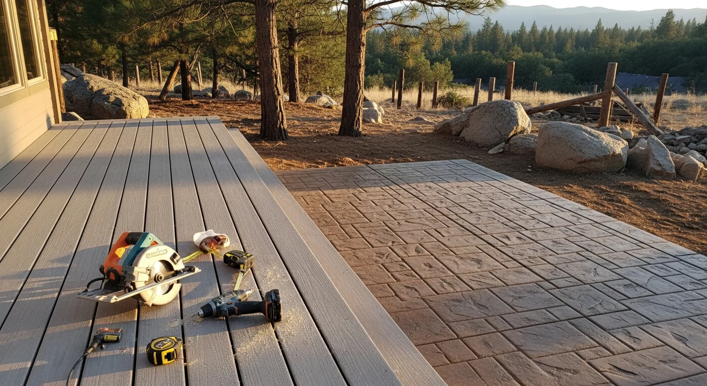 Custom residential deck with composite decking overlooking landscape